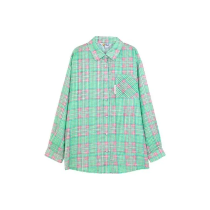 B.Duck Shirts Women's Pink Green Plaid-0