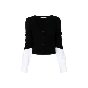 Alexander Wang Ribbed Compact Cotton Cuff Cardigan Shirt Black/White