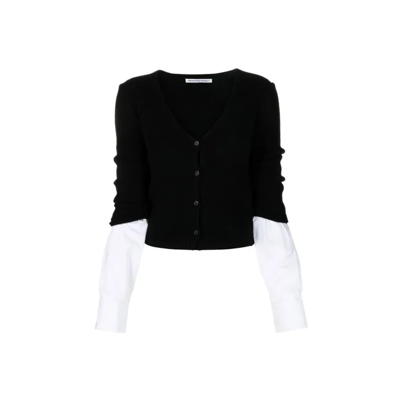 T By Alexander Wang Ribbed Compact Cotton Cuff Cardigan Shirt Black/White-0