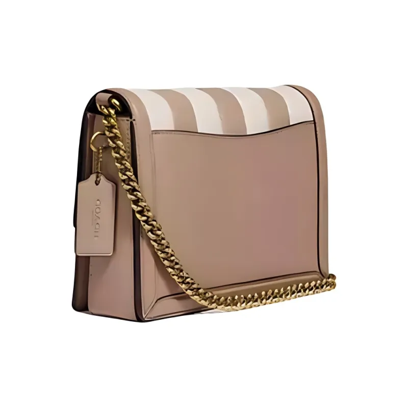 COACH Hutton Leather Small Square Bag Crossbody Bag Shoulder Bag Small Size Women's Brown/White-1