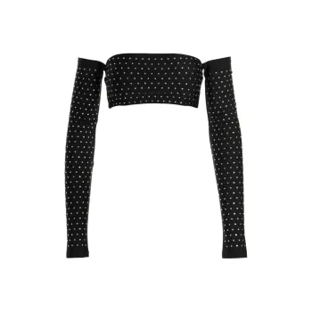 THE ANDAMANE Embellished Satin Cropped Top