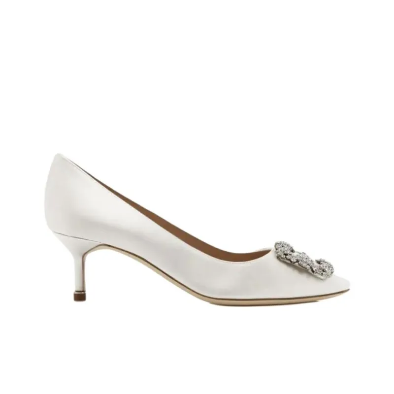MANOLO BLAHNIK Hangisi Slim Heel High Heels 5cm Women's White-1