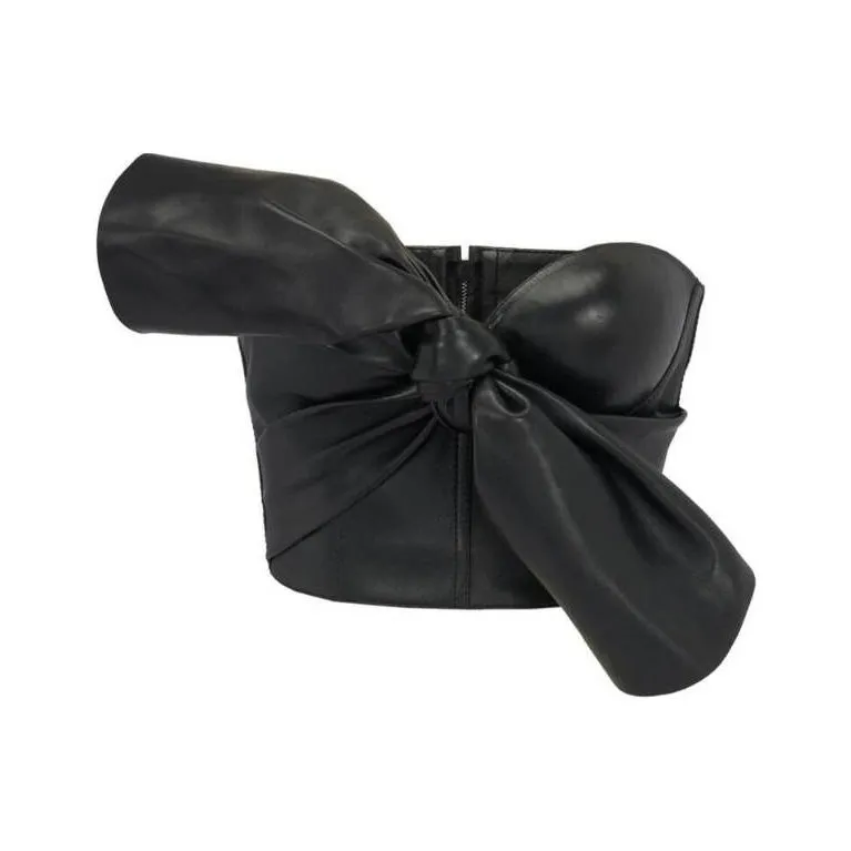 Alexander McQueen Knotted Bow Leather Corset Strapless Top Women's Black-0