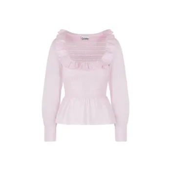 GANNI Ruffled Poplin Smock Blouse