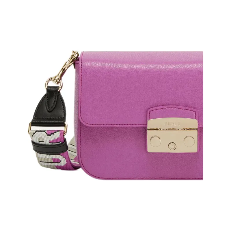 Furla Metropolis Collection Textured Calfskin Shoulder Bag, Crossbody Bag Small Size Women's Violet-4