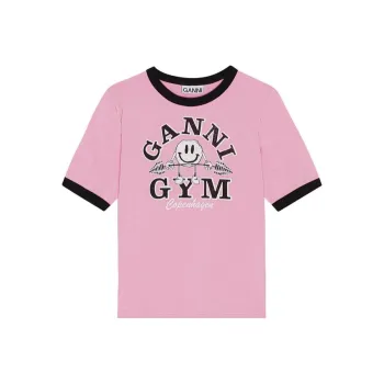 GANNI Logo Printed Crewneck T Shirt