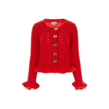 GANNI Mohair Butterfly Buttoned Long Sleeved Cardigan