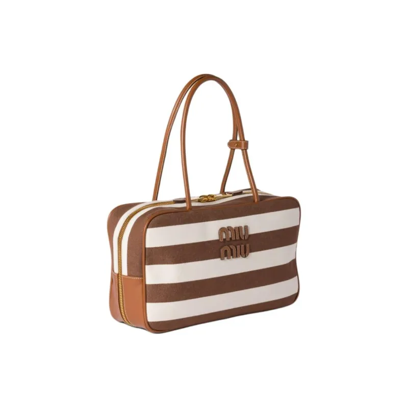MIU MIU Beau Cotton With Polyester Handbag Women's Dark Brown & Natural-1