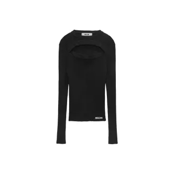 MSGM Cut Out Ribbed Knit Crewneck Jumper