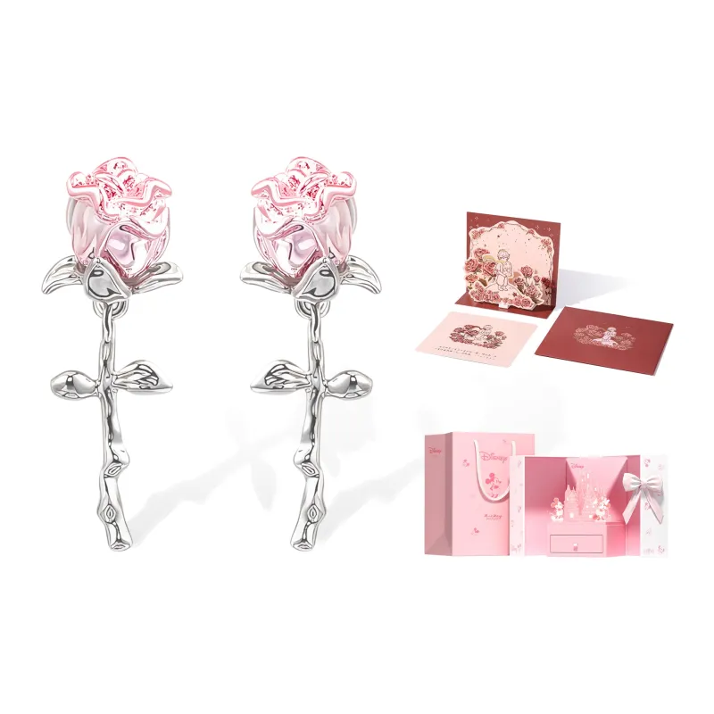 Disney Princess 925 Sterling Silver Stud Earrings Women's Pink-7