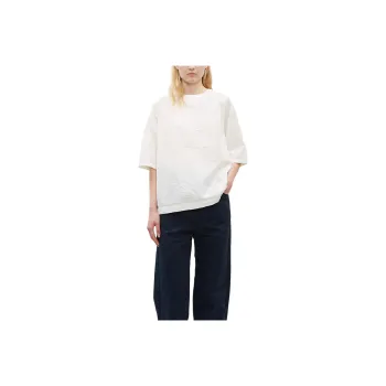 LA GARCONNE Solid Color Crew Neck Pullover Straight Fit Elbow-Length Sleeved T-Shirt Women's White
