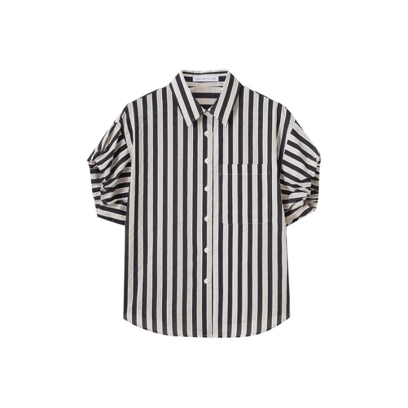 SHUIYUNJIAN Shirt Women's Navy Blue Stripes-0