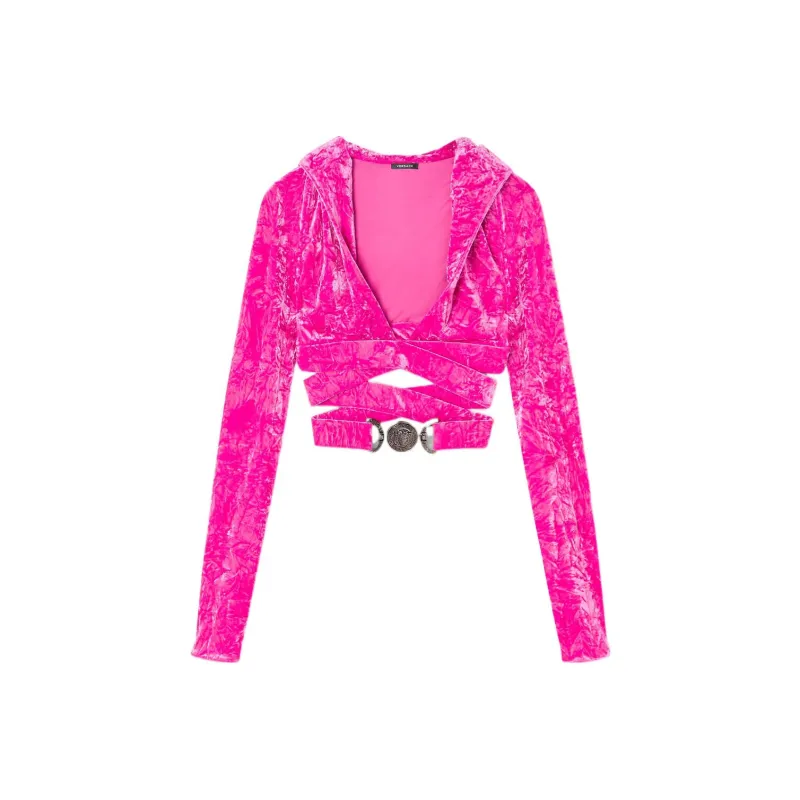 VERSACE Medusa Plaque Crossover Velvet Top-0