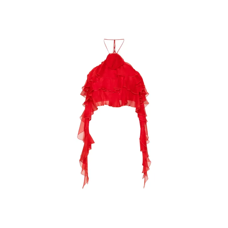 Blumarine Sash detail Ruffled Crop Top-0