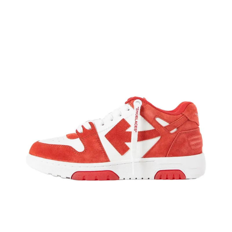 OFF WHITE Out Of Office 'OOO' Low Tops Brick Red White Suede-0