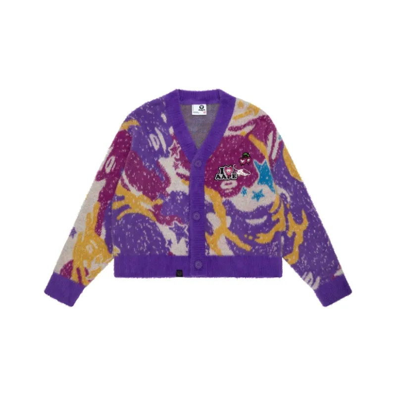 Aape Logo appliqué Colour block Textured Cardigan-0