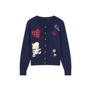 ELF SACK Vintage Navy Blue Embroidery Knitwear Women's