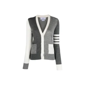 THOM BROWNE V Neck Knitted Cardigan