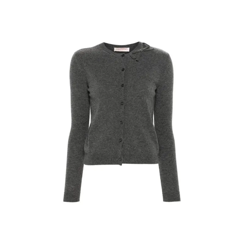 Valentino Bow Detailed Crewneck Cardigan-0