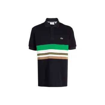 LACOSTE French Made Striped Cotton Polo Shirt