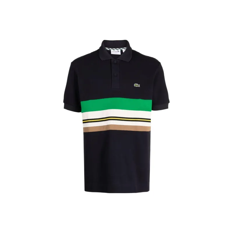 LACOSTE French Made Striped Cotton Polo Shirt-0