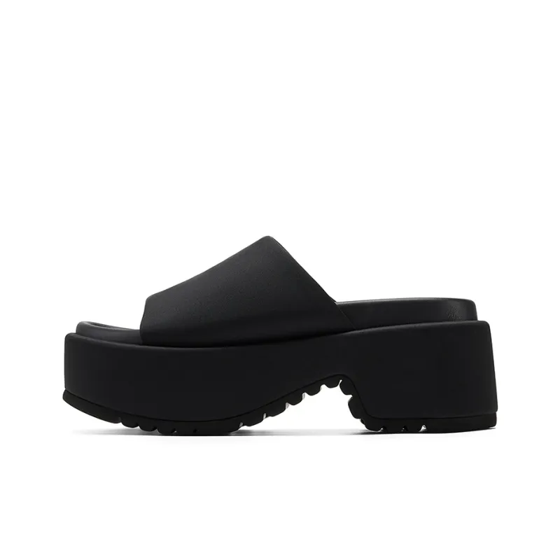 GG CC Slip Resistant Abrasion Resistant Cushioning Wedge Heel Slide Slippers Women's Black-0