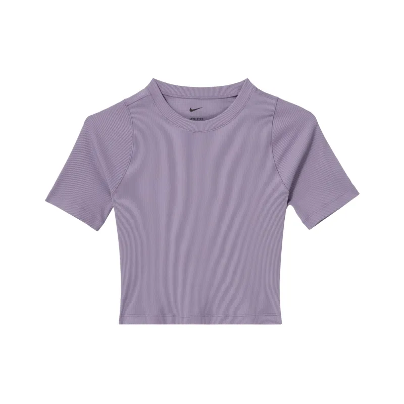 Nike Zenvy Dri-FIT Women's Ribbed Short Sleeve Cropped Top 'Dark Purple'-0
