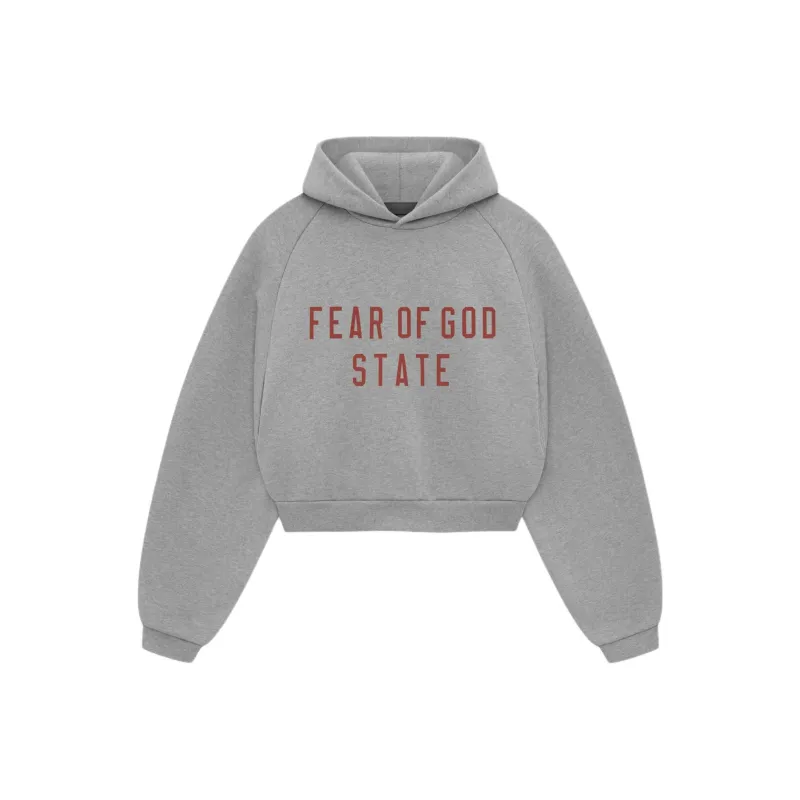 Fear Of God Essentials Fleece Cropped Hoodie 'Dark Heather'-0