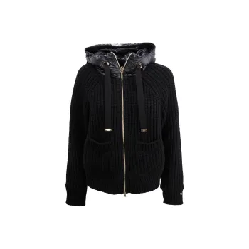 HERNO Hooded Drawstring Knitted Bomber Jacket