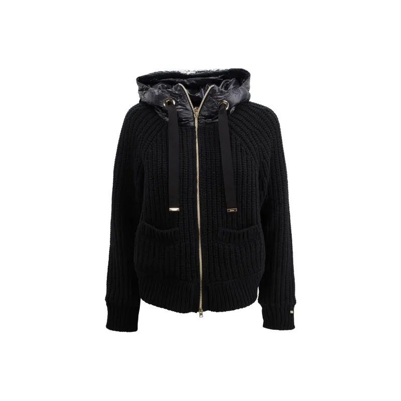 HERNO Hooded Drawstring Knitted Bomber Jacket-0