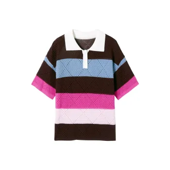 SEENFAAN Polo Shirts Women's Coffee & Blue Patchwork