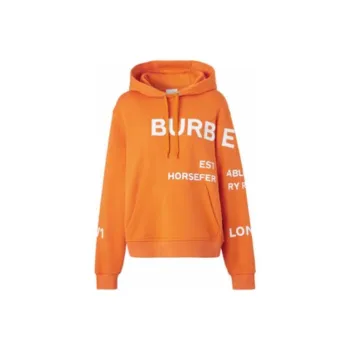 Burberry Women's Horseferry Print Cotton Drawstring Hoodie Orange/White