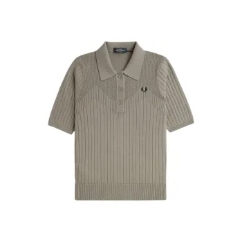 FRED PERRY Pointelle Detail Knitted Shirt Polo Shirt Women's Gray