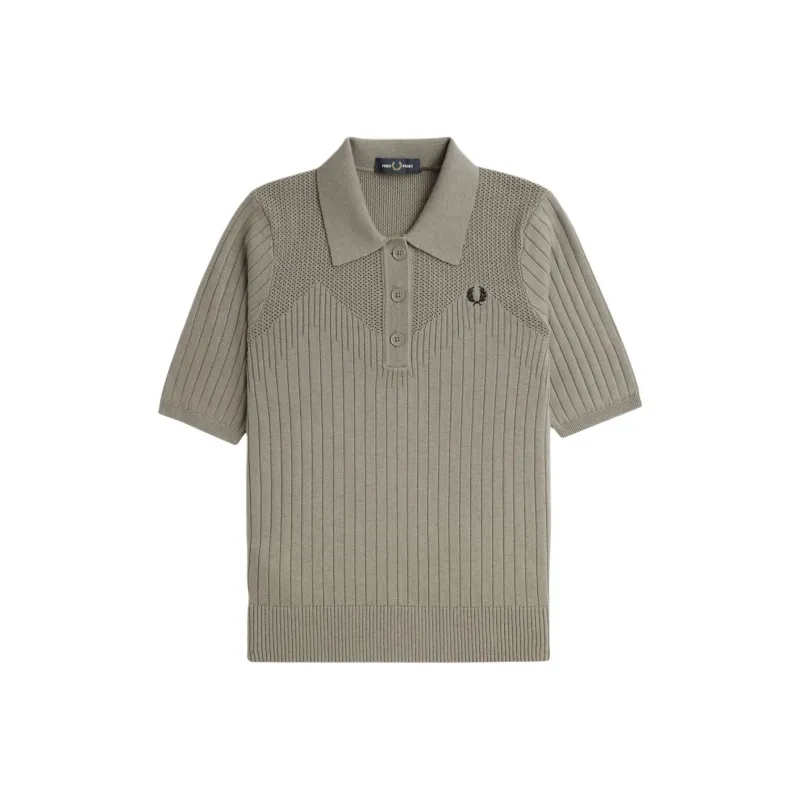 FRED PERRY Pointelle Detail Knitted Shirt Polo Shirt Women's Gray-0