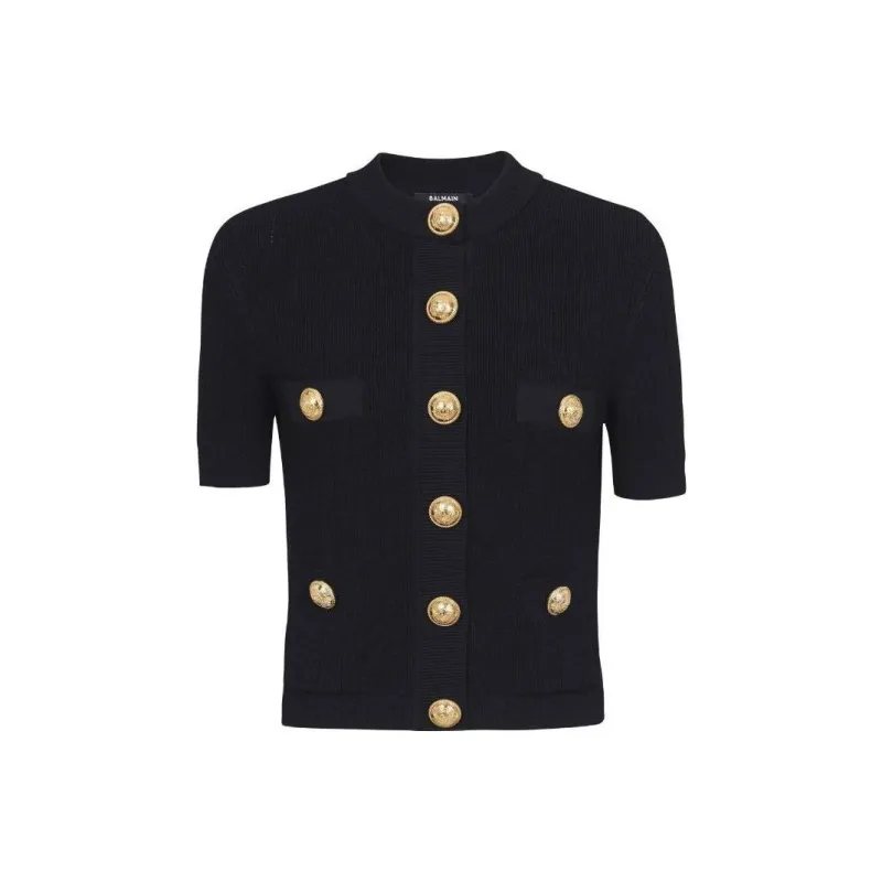 BALMAIN Embossed button Short sleeve Cardigan-0