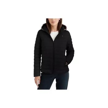 Tommy Hilfiger Hooded Puffer Jackets Dark Sable Jackets Coats Women's Black