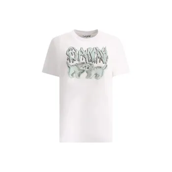 GANNI Logo Printed Crewneck T Shirt