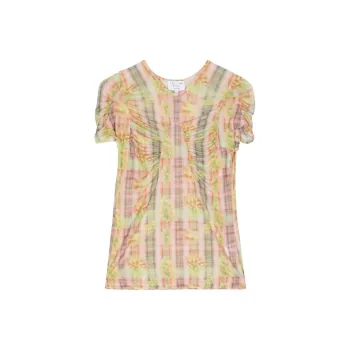 Collina Strade Ruched Checked Mesh Top