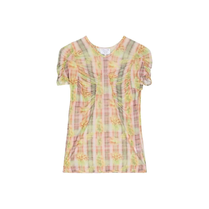 Collina Strade Ruched Checked Mesh Top-0