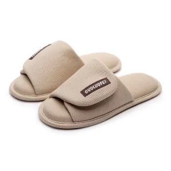 Golofi Slippers Home Wooden Floor Quiet Slip Resistant Toe Exposed All Season Fabric Slippers