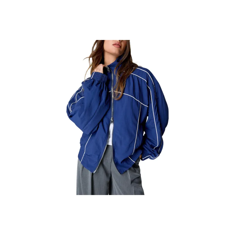 NASTY GAL Nylon Windbreaker Jacket Jackets Coats Women's Marine Blue-0