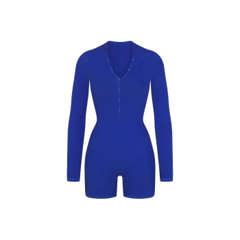 SKIMS COTTON JERSEY BUTTON UP HENLEY ONESIE Jumpsuit Women's COBALT/Cobalt Blue
