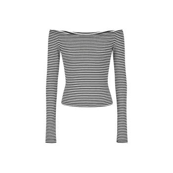 ONE SHALLOW T Shirt Women's Black White Stripes