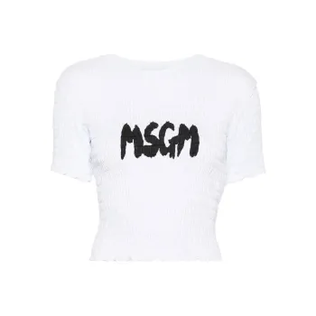 MSGM Logo print Smocked T shirt