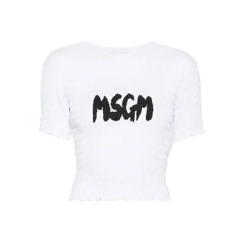 MSGM Logo print Smocked T shirt