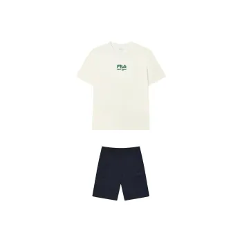 FILA Casual Sportswear Men Clothing Sets Sweet Cream Top+Legend Blue Shorts