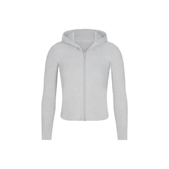 SKIMS FW24 Cotton Collection COTTON RIB ZIP UP HOODIE Sweatshirt Women's Light Heather Grey/Ash Gray