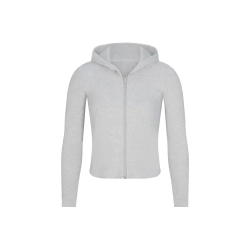 SKIMS FW24 Cotton Collection COTTON RIB ZIP UP HOODIE Sweatshirt Women's Light Heather Grey/Ash Gray