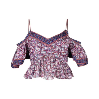 ISABEL MARANT ETOILE Cold Shoulder Floral Printed Flared Blouse