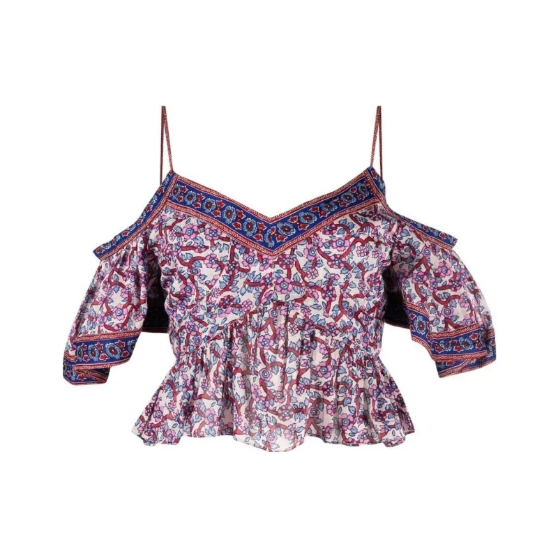 ISABEL MARANT ETOILE Cold Shoulder Floral Printed Flared Blouse-0